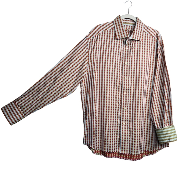 Robert Graham Red Green Silver Checkered Plaid Button Up Shirt Men's Size 2XL - Picture 2 of 9